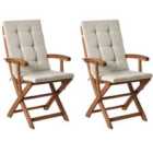 Beliani Set Of 2 Garden Chairs With Cushions Maui Premium Acacia Wood Taupe