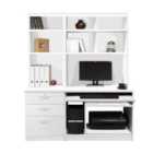 R. White Cabinets Desk With Drawers, Filing Unit And Bookcase For Desktop Computer White