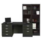 R. White Cabinets Desk With Drawers, Filing Unit And Bookcase For Desktop Computer Black Havana