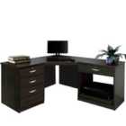 R. White Cabinets Corner Desk With Drawers, Filing Unit And Printer Storage Black Havana