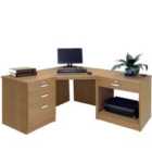 R. White Cabinets Corner Desk With Drawers, Filing Unit And Printer Storage English Oak