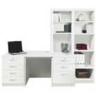 R. White Cabinets Desk With Drawers, Filing Unit And Bookcase For Desktop Computer White