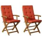 Beliani Set Of 2 Garden Chairs With Cushions Maui Premium Acacia Wood Red