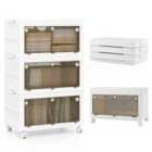 Costway 3-Tier/4-Tier Stackable Storage Bins with 3-Way-to-Open Drawers and Wheels-3-Tier