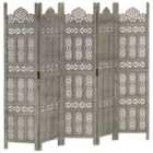 Vidaxl Hand Carved 5-panel Room Divider Grey 200X165 Cm Solid Mango Wood