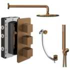 Hadleigh Recessed 3 Outlet Square Mixer Shower Includes Shower Valve, Shower Head, Shower Handset & Bath Waste - Brushed Bronze