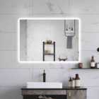 AICA 1000x600mm LED Bathroom Mirror With Bluetooth And Anti-Fog Demister Pad Modern Backlit 3 Colors Temperature, Illuminated Mirror IP44 Waterproof, Touch Sensor, Wall Mounted Rectangular Design
