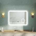 AICA 800x600mm Bluetooth LED Bathroom Mirror with 3-Colour Modes Demister Pad Digital Clock Magnifying Glass