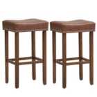 Costway Bar Stool Set Of 2 With Pu Leather Upholstery Backless-brown-74 Cm