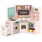 Costway Pink Corner Kitchen Playset Trash