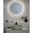 Beliani LED Bathroom Mirror BROGNON 60 cm 60 cm with Built-In Bluetooth Speaker Silver