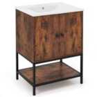 Costway Bathroom Vanity Unit with Basin and Ceramic Sink-Brown