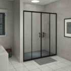 Heizmann Black Sliding Shower Door 1600mm with 1600x800mm SMC Shower Tray Anthracite