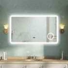 AICA 1200x700mm Bluetooth LED Bathroom Mirror with 3-Colour Modes Demister Pad Digital Clock Magnifying Glass