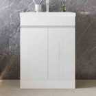 AICA 600x390x800mm Bathroom White Vanity Unit With Storage SpaceSoft Close DoorsArtificial Stone Basin