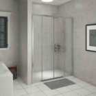 Heizmann Chrome Sliding Shower Door 1400mm with 1400x800mm SMC Shower Tray White