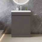 AICA 600mm Matte Anthracite Bathroom Vanity Unit With Basin Double Door Floor Standing Design Flat Packed