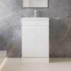 AICA 500mm Matte White Bathroom Vanity Unit With Basin Double Door Floor Standing Design Flat Packed