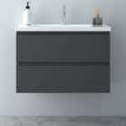 AICA 800mm Wall Mounted Bathroom Vanity Unit With Ceramic Basin,2 Soft Close Drawers for Storage,White,Flat packed