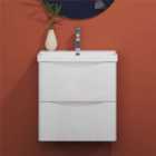 AICA 500mm Wall-Hung White Bathroom Vanity Unit With Integrated Sink,2 Soft-Close Drawers for Storage