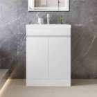 AICA 600mm Matte White Bathroom Vanity Unit With Basin Double Door Floor Standing Design Flat Packed
