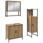 vidaXL Bathroom Furniture Set with Shelf 3 pcs Brown Engineered wood