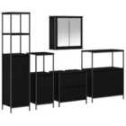 vidaXL Bathroom Furniture Set with Shelf 5 pcs Black 76.5 x 35 x 95 cm