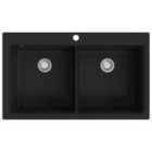 vidaXL Overmount Kitchen Sink Double Basin Granite Black