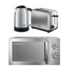 Russell Hobbs Polished Classics Bundle - Kettle, 2 Slice Toaster, And Manual Microwave