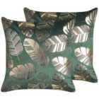 Beliani Set of 2 Decorative Cushions SUNFLOWER Velvet 45 x 45 cm Dark Green Plant Pattern