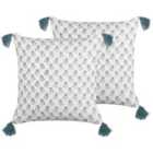 Beliani Set of 2 Decorative Cushions CORNUS Cotton 45 x 45 cm Blue Floral Pattern