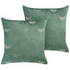 Beliani Set of 2 Decorative Cushions YUZURI Velvet 45 x 45 cm Emerald Green Animal Pattern
