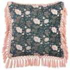 Beliani Throw Cushion PARROTIA Velvet 45 x 45 cm Teal Floral Pattern