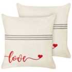 Beliani Set of 2 Decorative Cushions PLUMERIA Cotton 45 x 45 cm Beige Text