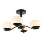 Happy Homewares Modern Matte Black Ceiling Light with Four Opal Oval Glass Shades