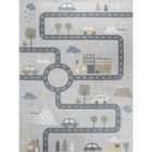 Livabliss Vroomville Kids Machine Washable Blue/Grey Bedroom Area Rug (140 x 200 cm)