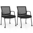 Costway 2 Pieces Office Guest Chairs On Wheels-black