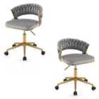Costway 360° Swivel Home Office Desk Chair Set Of 2 With Hand-woven Back-grey