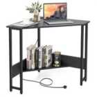 Costway Corner Desk 90-degree Triangle Computer Desk With Power Outlet-black