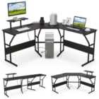 Costway L-shaped Desk Corner Computer Desk With Movable Monitor Stand-black