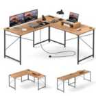 Costway Reversible L-shaped Desk With Built-in Power Strip And Removable Host Stand-natural