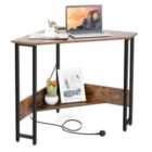 Costway Corner Desk 90-degree Triangle Computer Desk With Power Outlet-rustic Brown