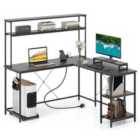 Costway L-shaped Gaming Desk With LED Strip And Power Outlets-black