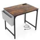 Costway Home Office Desk With Charging Station And Storage Bag-brown