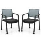 Costway Waiting Room Chairs Set Of 2 With Armrests And Wheels-grey