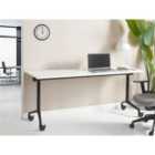 Beliani Foldable Office Desk CAVI White 180 cm 60 cm with Wheels