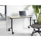 Beliani Foldable Office Desk CAVI Light Brown 120 cm 60 cm with Wheels