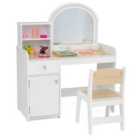 Costway Kids Vanity Table And Chair Set With Shelves Drawer And Cabinet-natural & White
