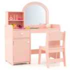 Costway Kids Vanity Table And Chair Set With Shelves Drawer And Cabinet-light Pink