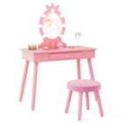 Costway Kids Vanity Set With Lighted Mirror And Adjustable Brightness For Kids Aged 3-7 Years Old-pink